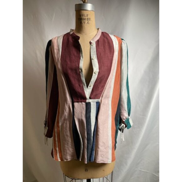 Apiece Apart Striped Linen Silk Blouse - Picture 2 of 6
